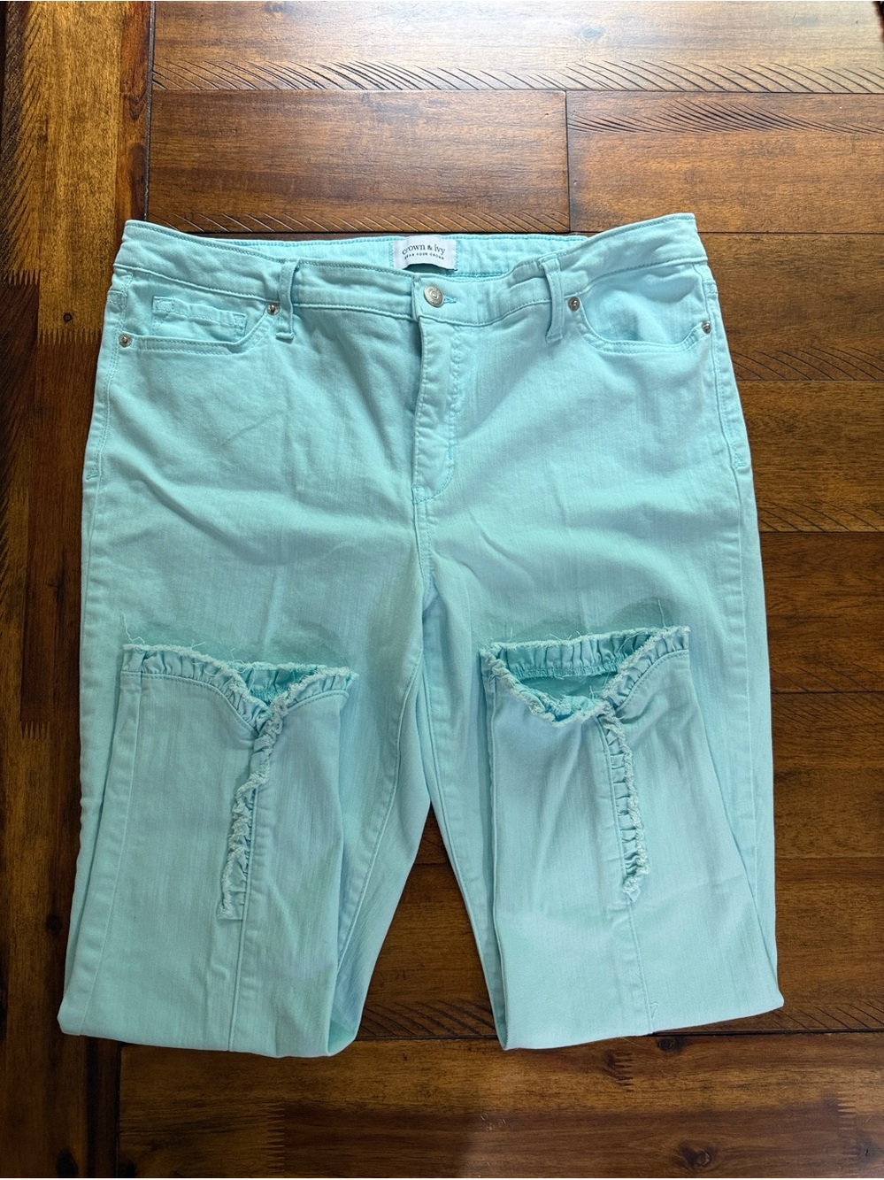 crown & ivy Mint Cropped Denim Pants